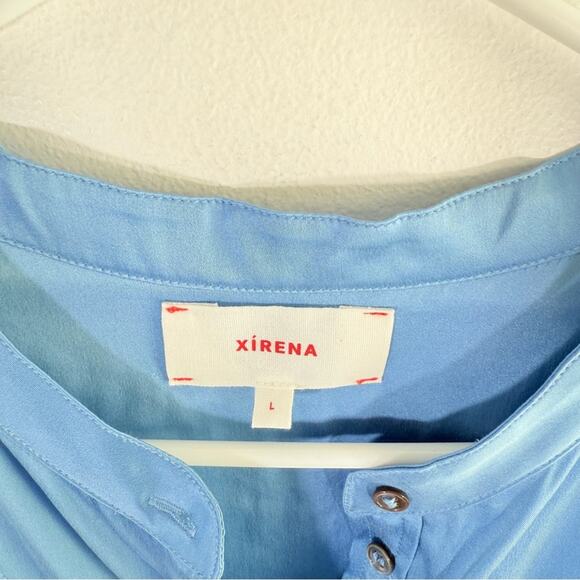 XiRena Greer Blue Pearl 100% Silk Long Sleeve Button Front Blouse Large - Picture 5 of 10